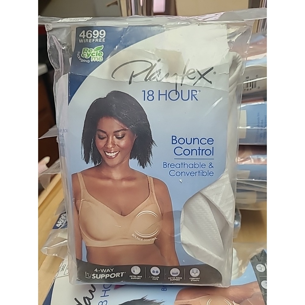 Playtex 18 Hr 4 Way Support with Bounce Control Bra (4699 Wirefree)‎ 36DDD White